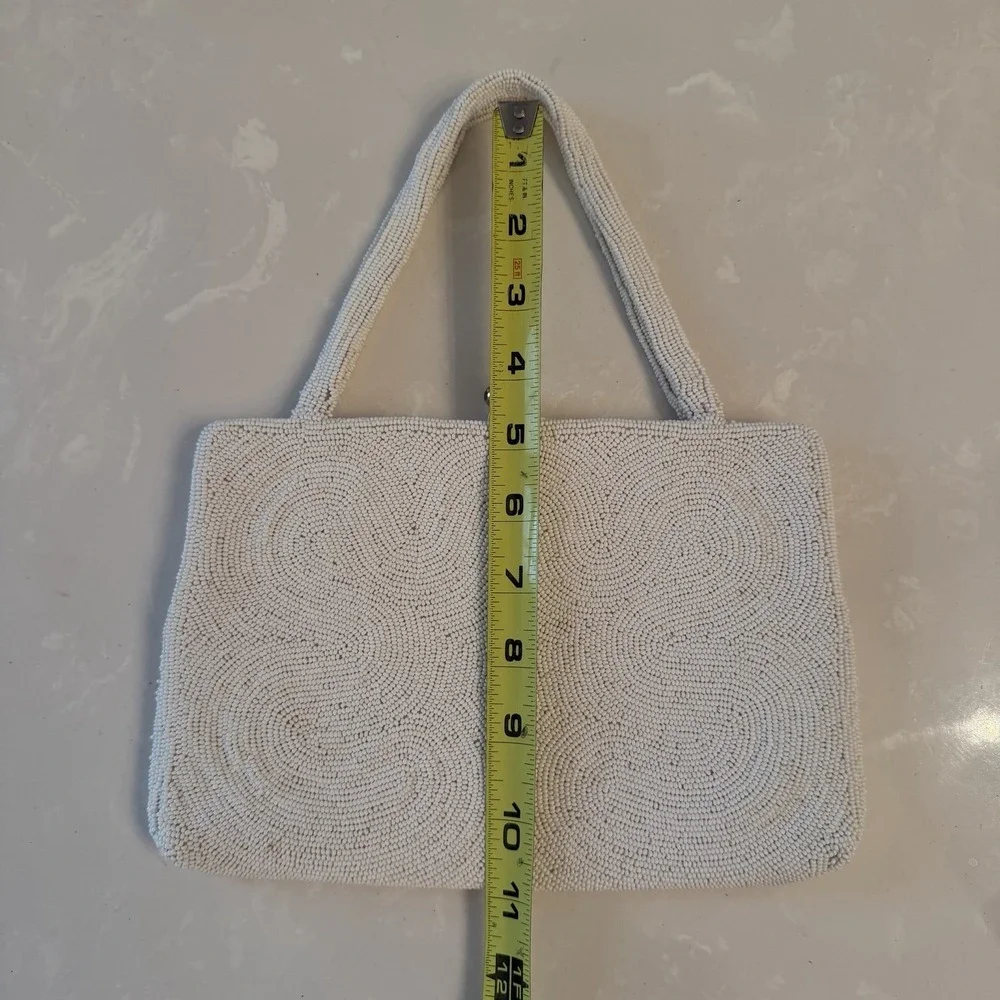 Vintage 60s Walborg Beaded Evening Bag Rhinestone Clasp White